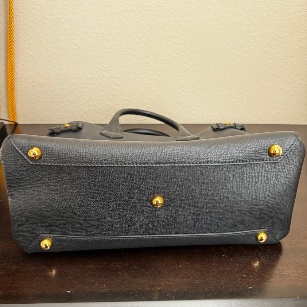 Burberry Banner House Check Derby Leather Medium Tote w/ Strap Authentic - Black - Picture 5 of 16